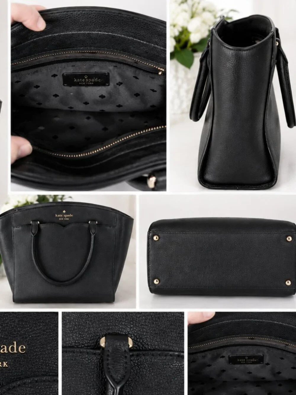 Kate Spade New York Black Pebbled Leather Structured Tote Handbag